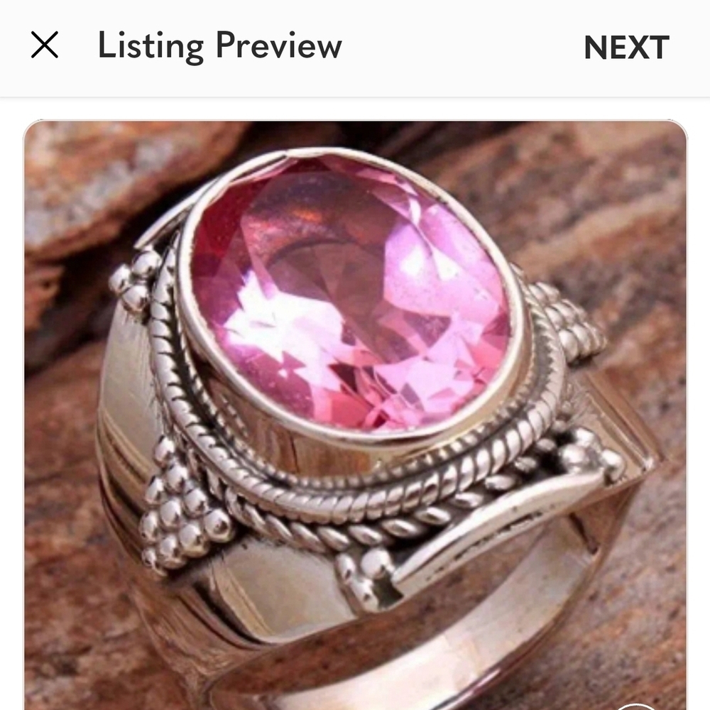 Elegant Silver Pink Gemstone Ring